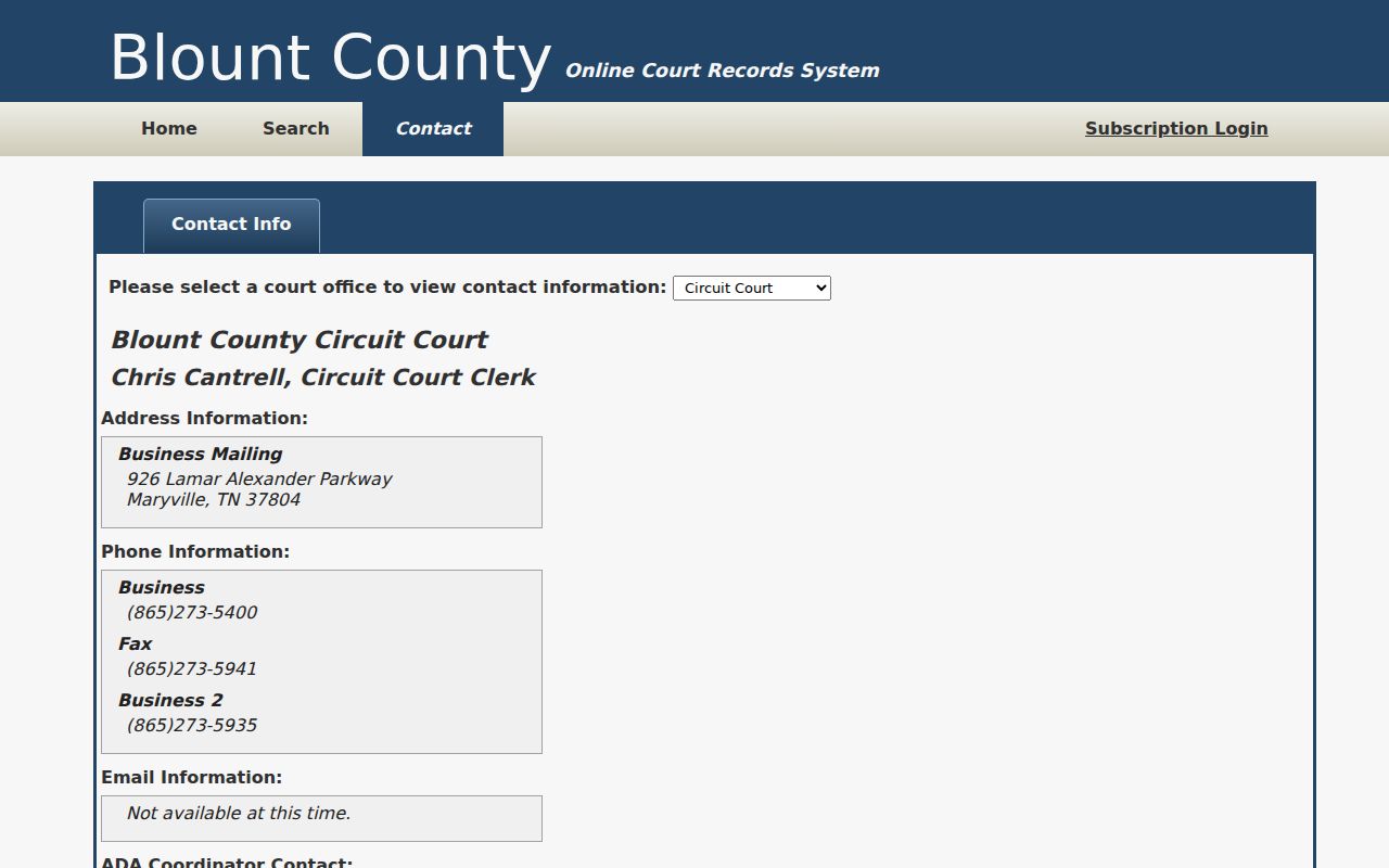 Blount County case search clerk contact selector