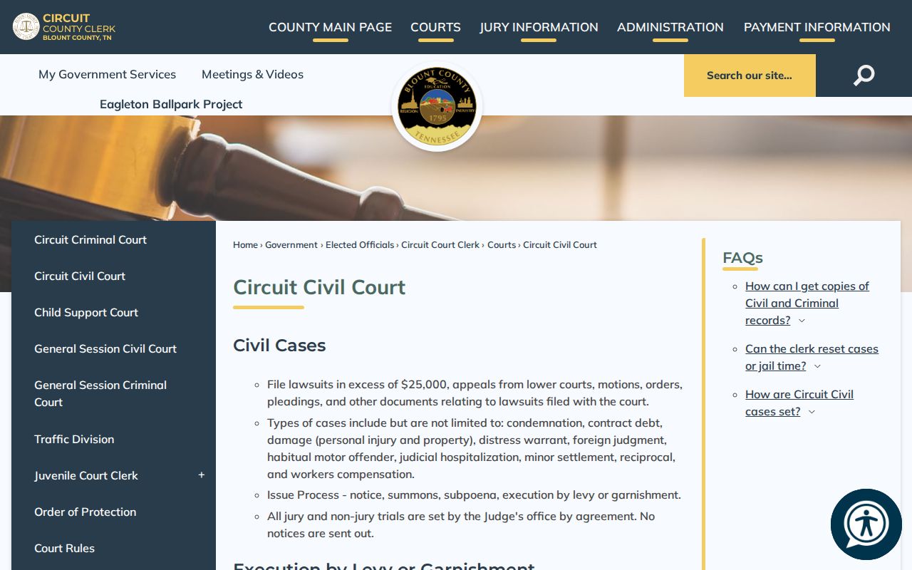 Blount County civil court docket Circuit Civil Court