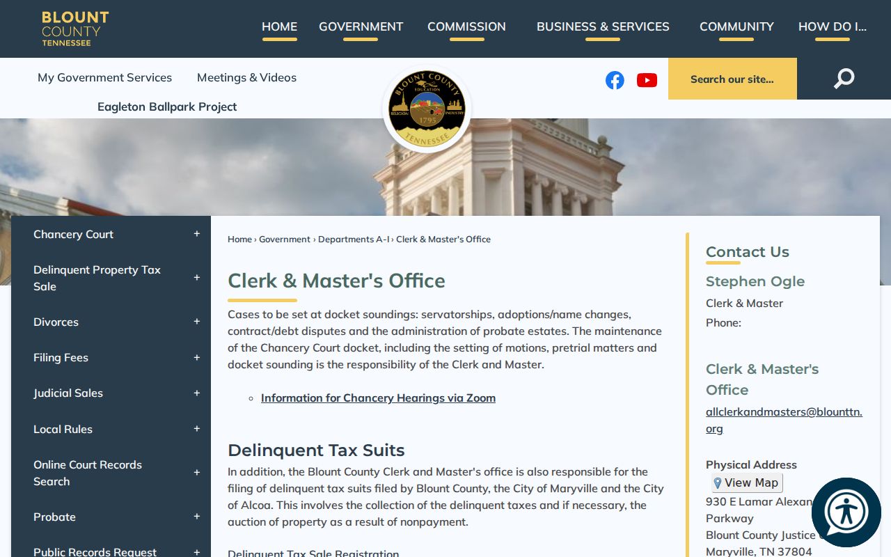 Blount County civil docket Clerk and Master office