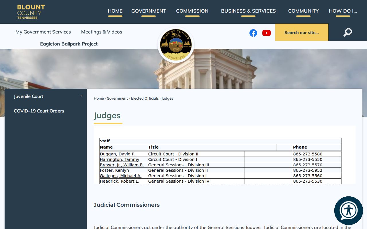 Blount County court calendar judges directory