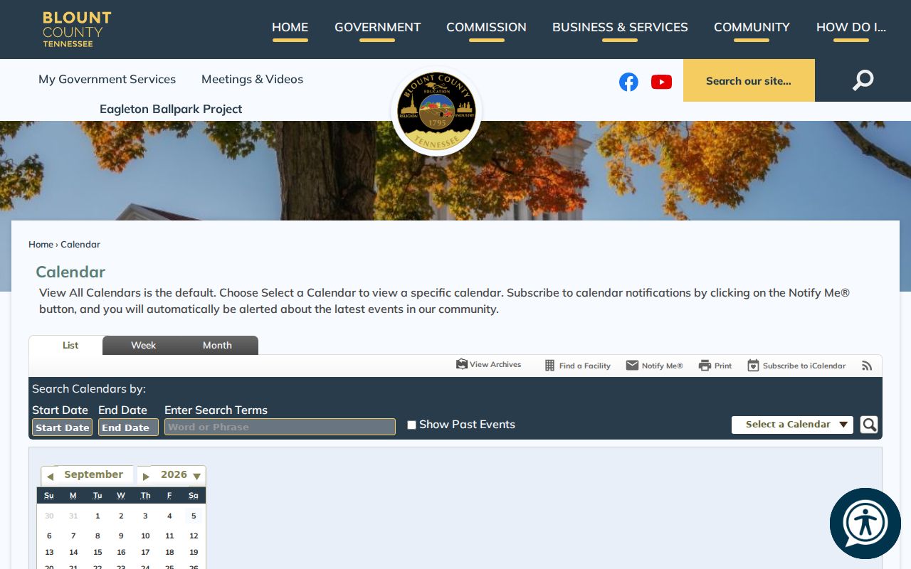 Blount County court calendar search controls