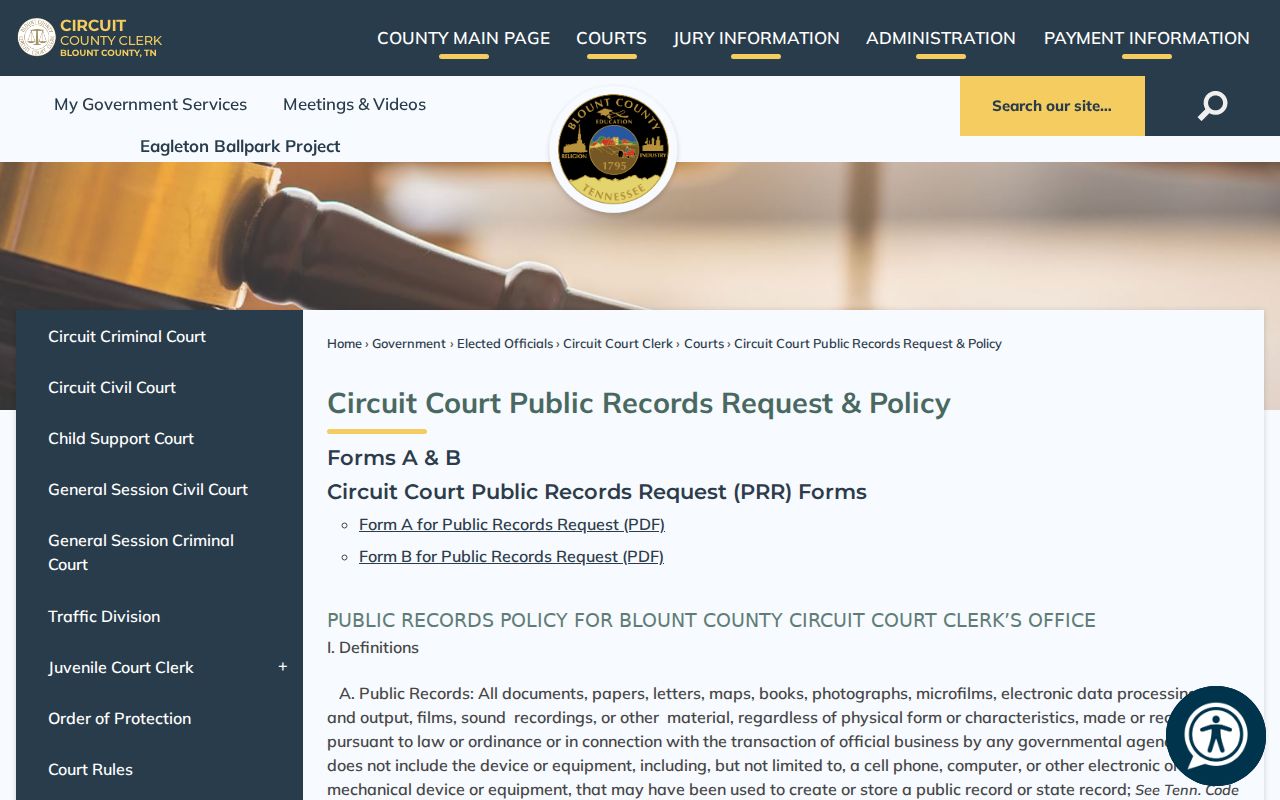 Blount County court records request policy