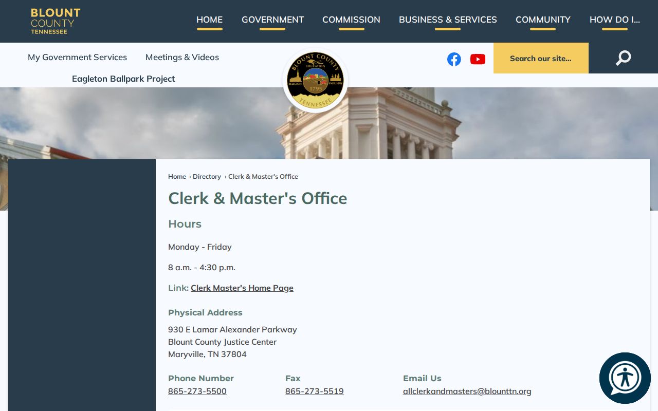 Blount County court records Clerk and Master directory