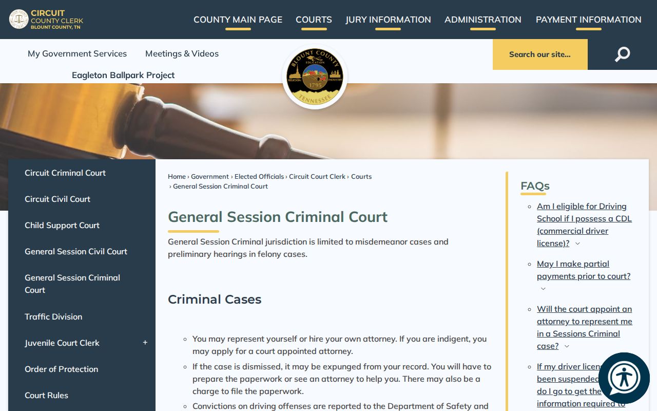 Blount County criminal docket General Sessions Court