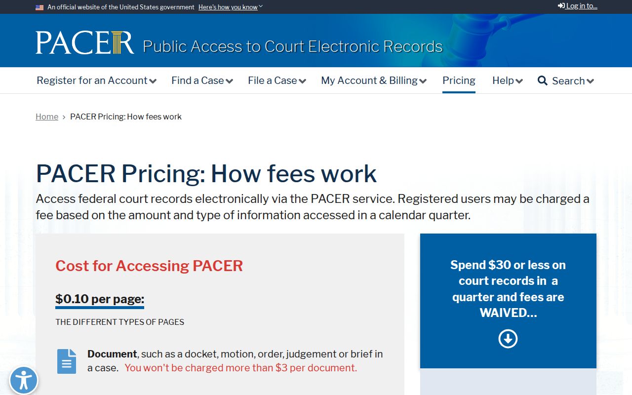 PACER federal pricing separate from Friendsville court docket access