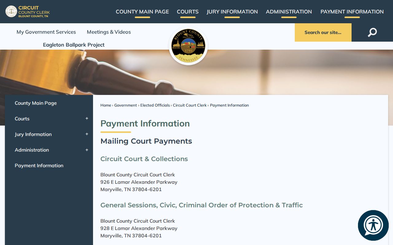 Blount County traffic court records payment information